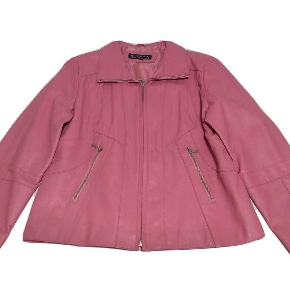 Giacca A Gallery Company Vintage Hot Pink Size XL Leather Moto Jacket